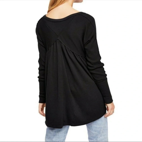 We The Free Black Long Sleeve Citrine Waffle Knit Tee size Small - Picture 2 of 11